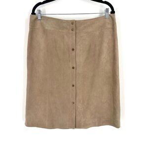 NWT Talbots Womens Soft Goat Suede Leather Snap Front A-Line Skirt Beige Size 12